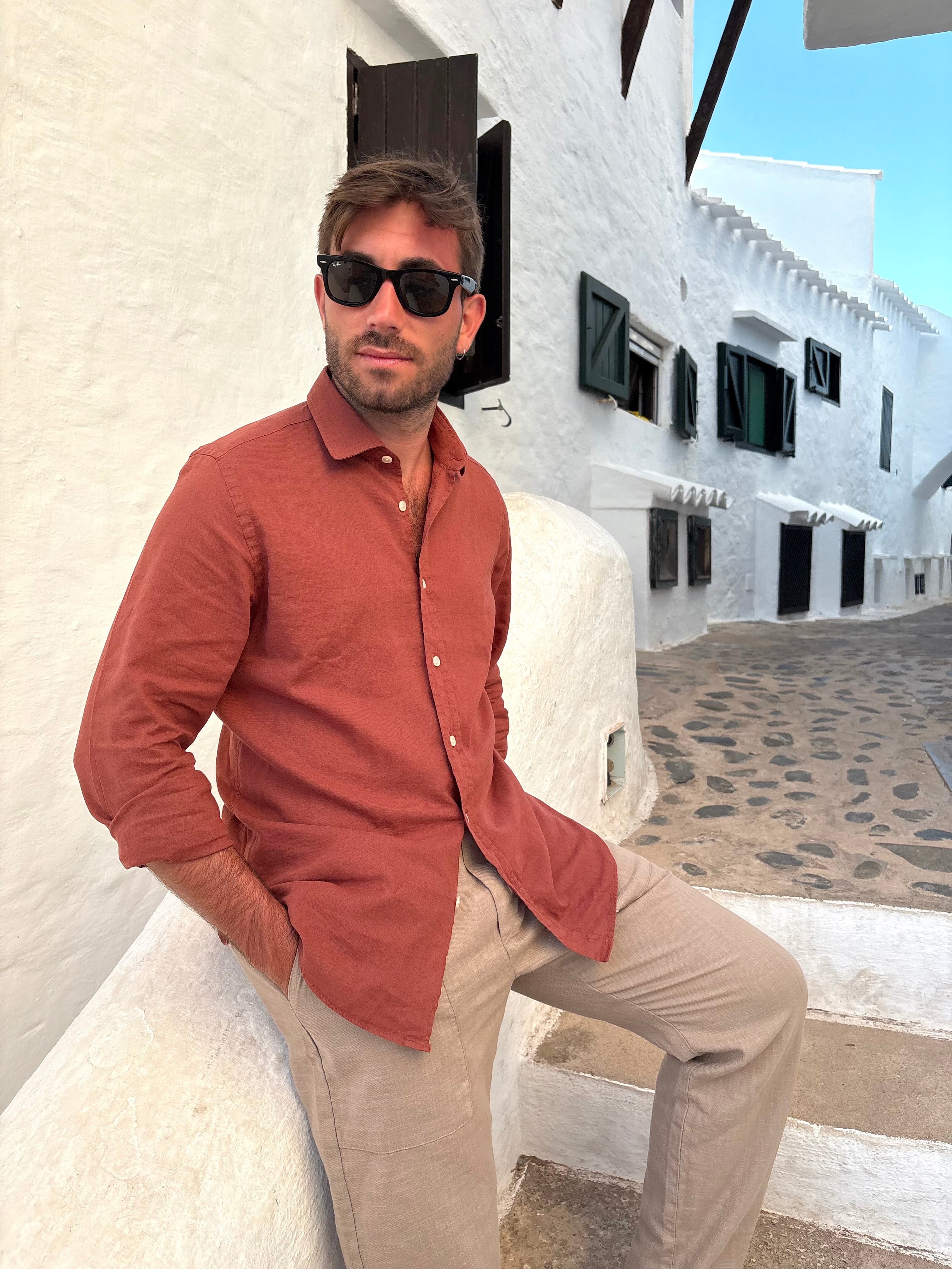 Camicia misto lino terracotta uomo