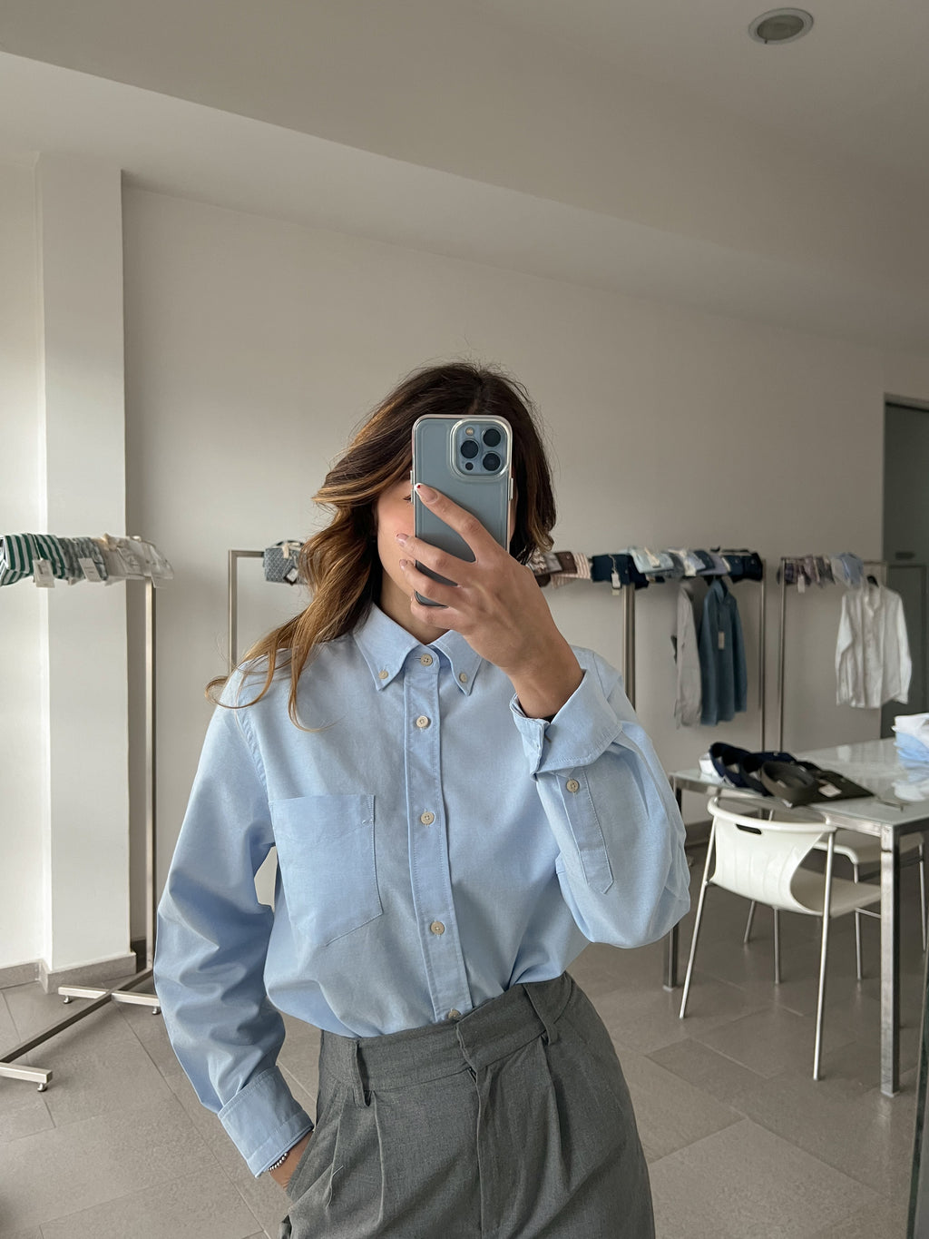 Camicia oxford di cotone azzurra donna – 100% cotone