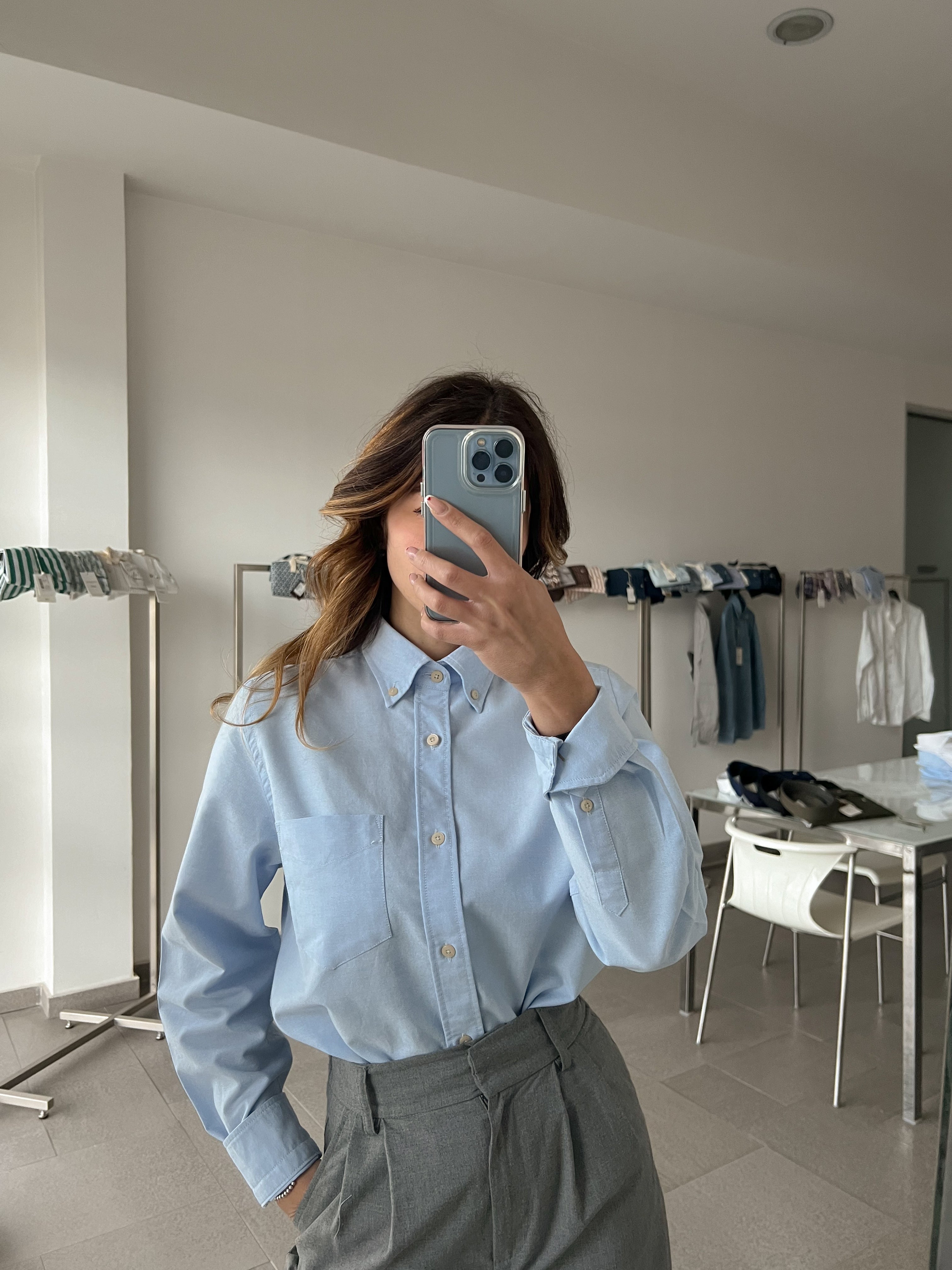 Camicia oxford di cotone azzurra donna – 100% cotone