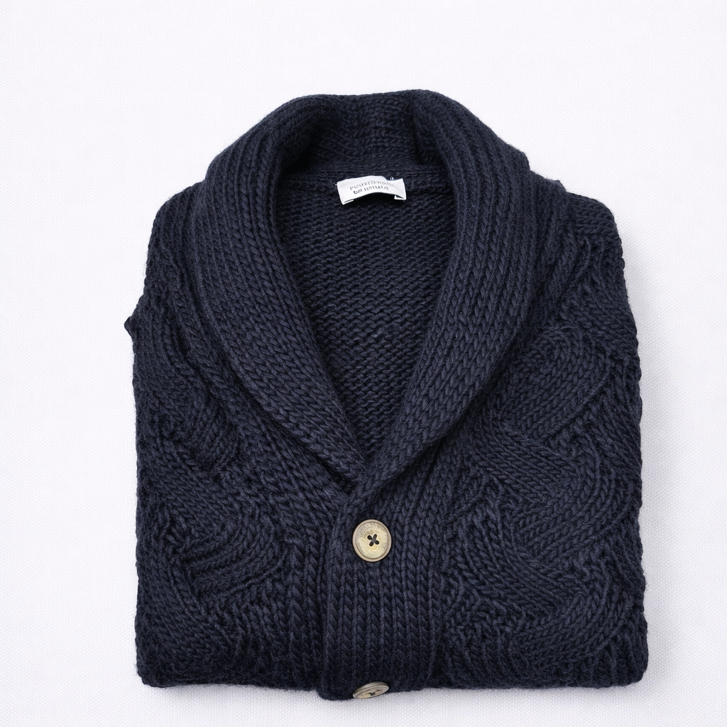 Cardigan intrecciato in lana alpaca da uomo Made in Italy blu