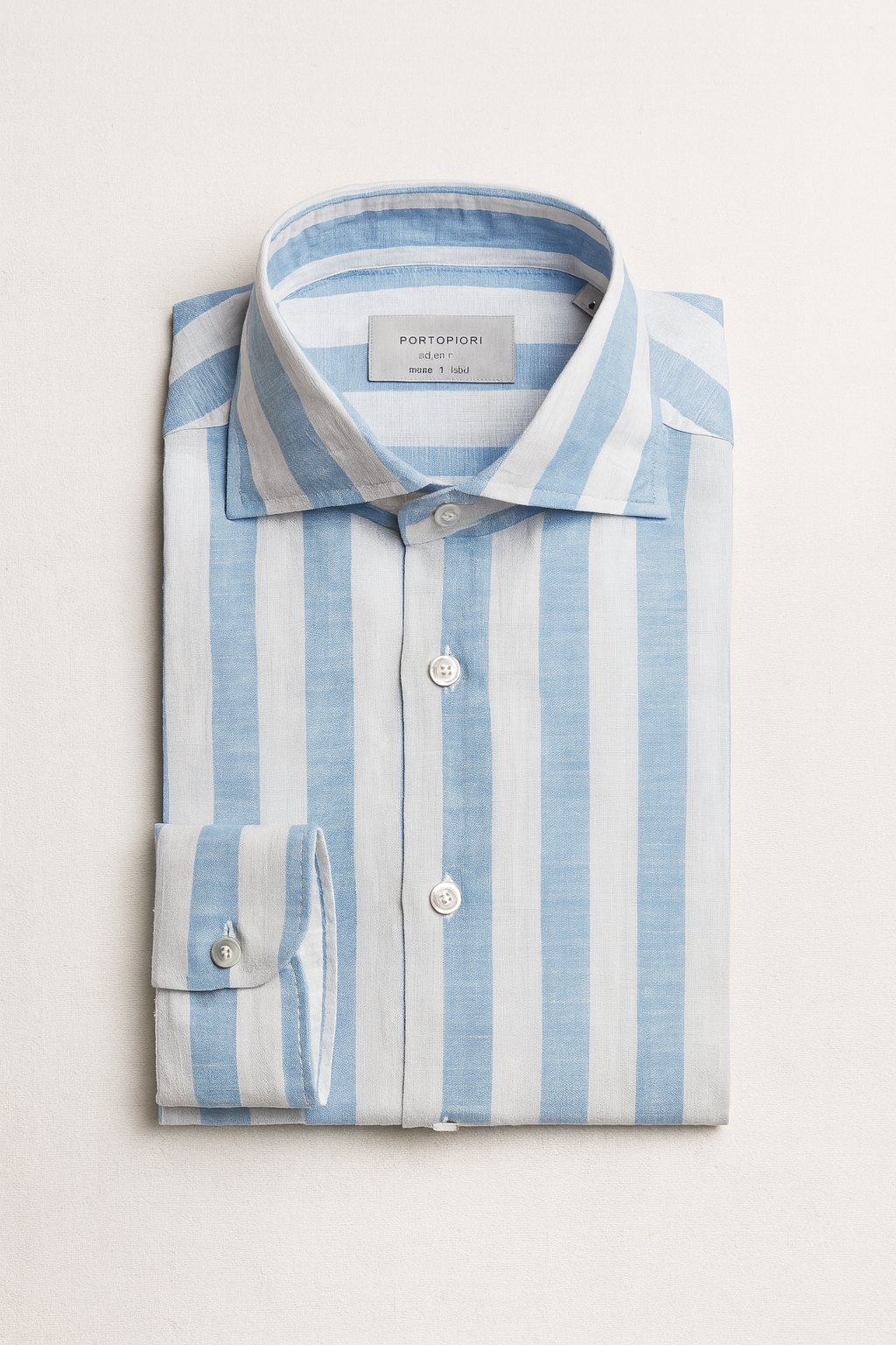 Camicia lino fantasia riga larga azzurra uomo -100% lino