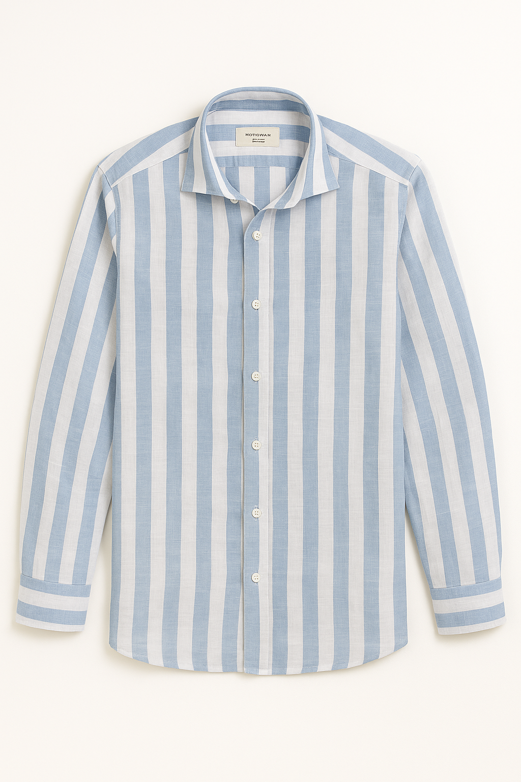 Camicia lino fantasia riga larga azzurra uomo -100% lino