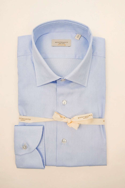 Camicia classica in cotone puntinato azzurro