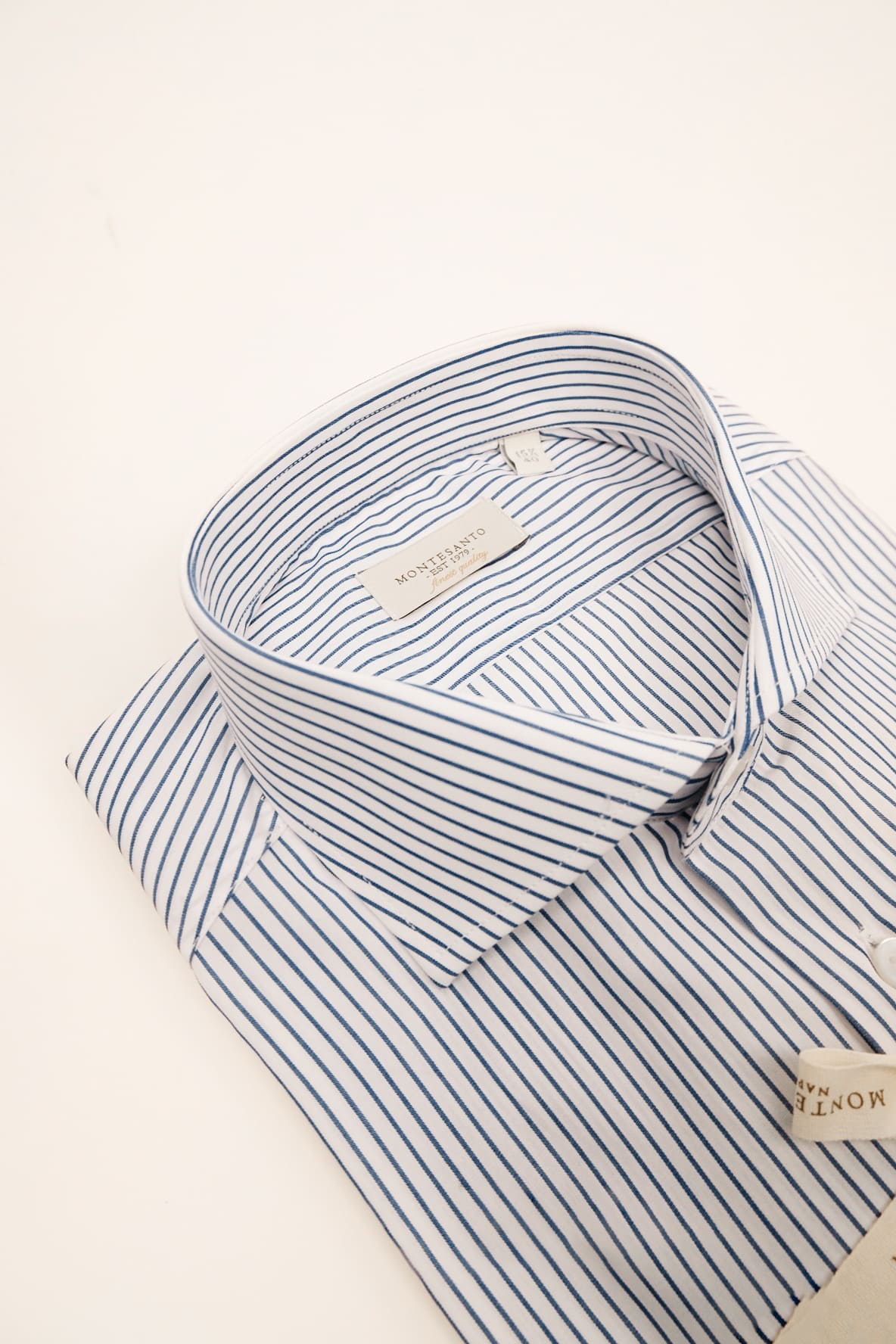 camicia classica rigata di cotone da uomo blu collo francese