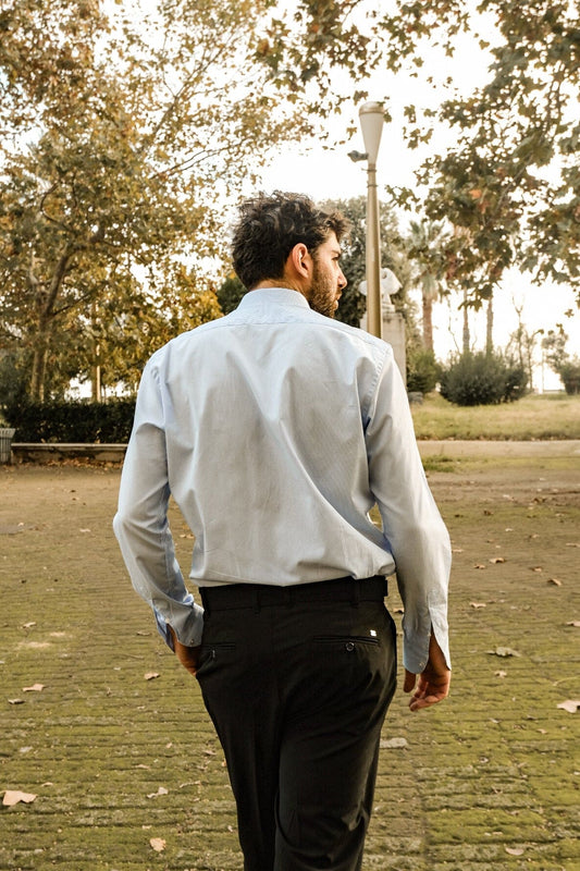 camicia classica rigata azzurra di cotone da uomo