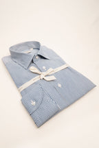 camicia classica rigata blu di cotone da uomo
