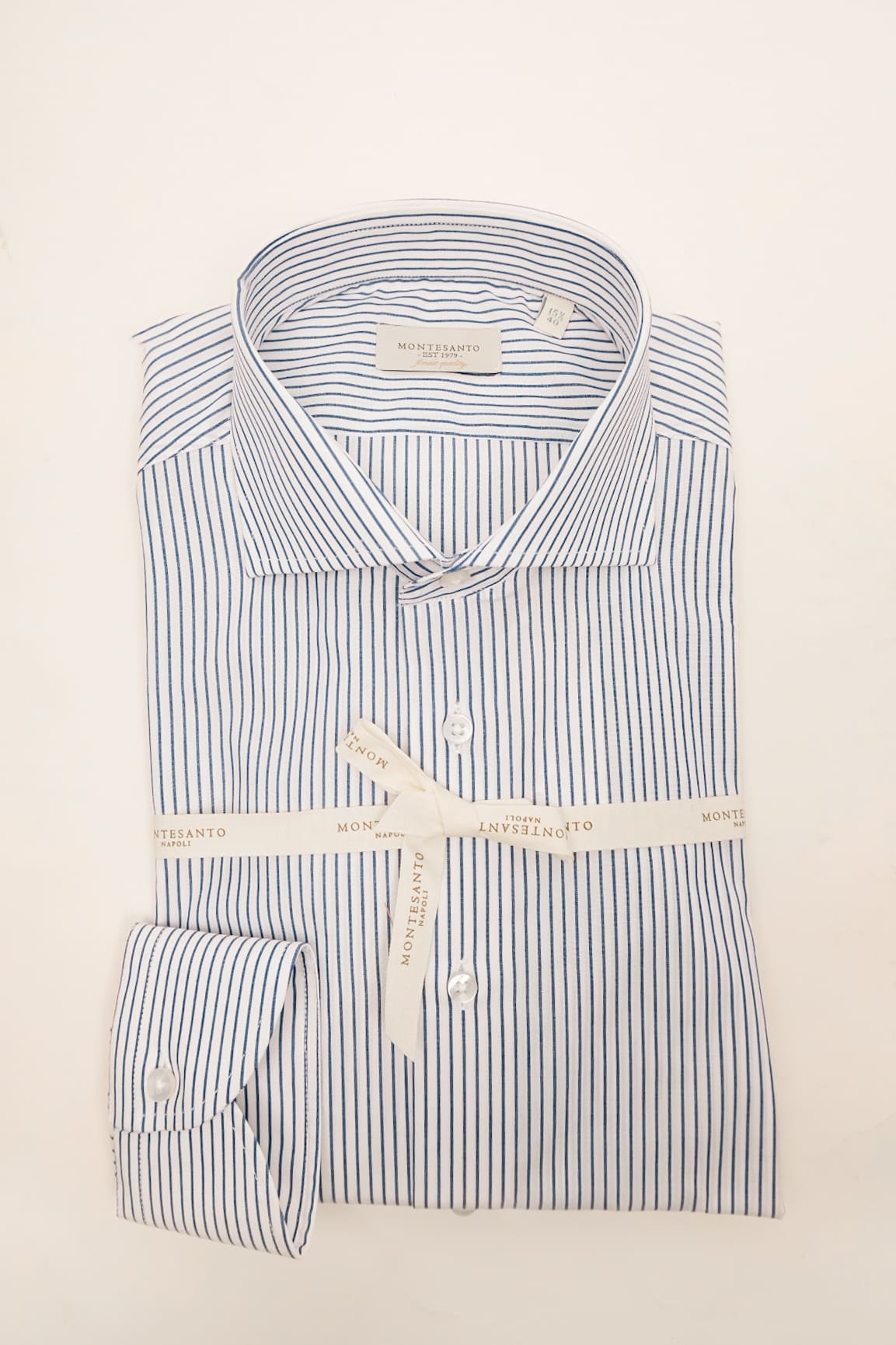 camicia classica rigata blu di cotone da uomo collo francese