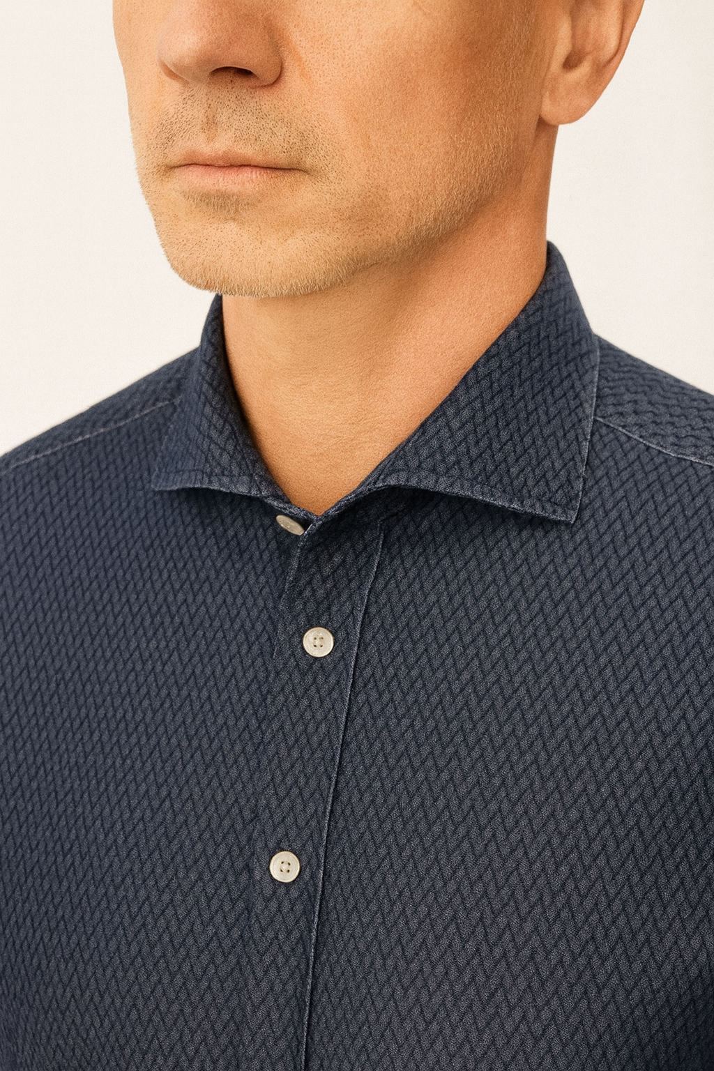 camicia collo francese uomo made in italy fantasia jeans