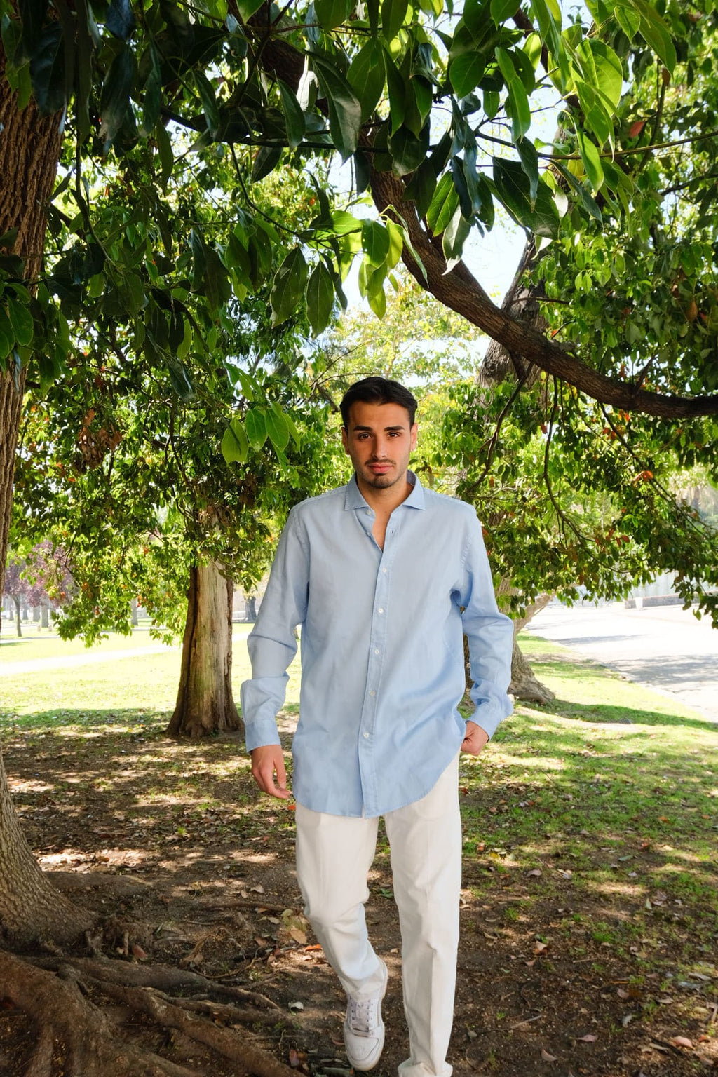 camicia italiana portofiori in cotone operato azzurro made in italy