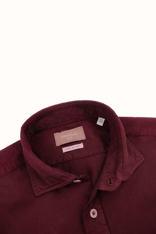 Camicia in gabardina di cotone tinta unita bordeaux