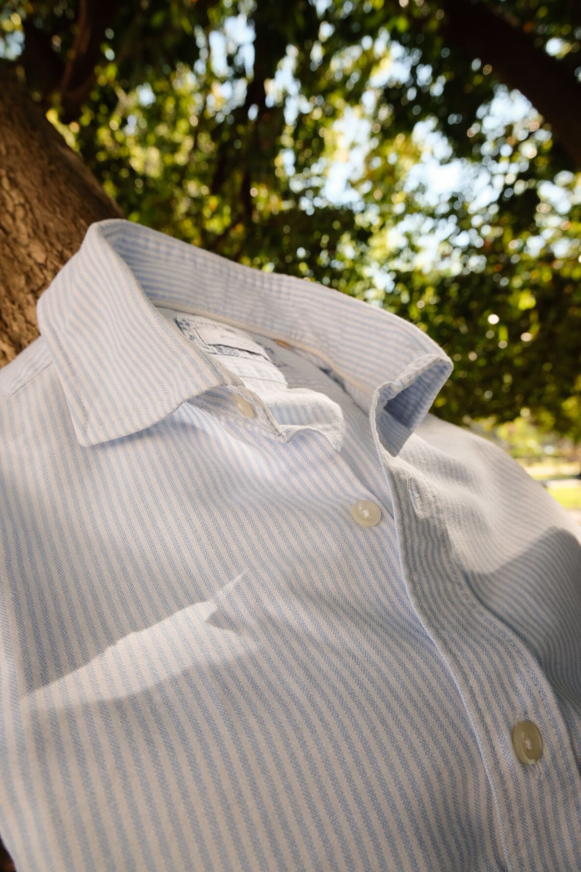 camicia italiana in oxford di cotone rigata azzurra made in italy