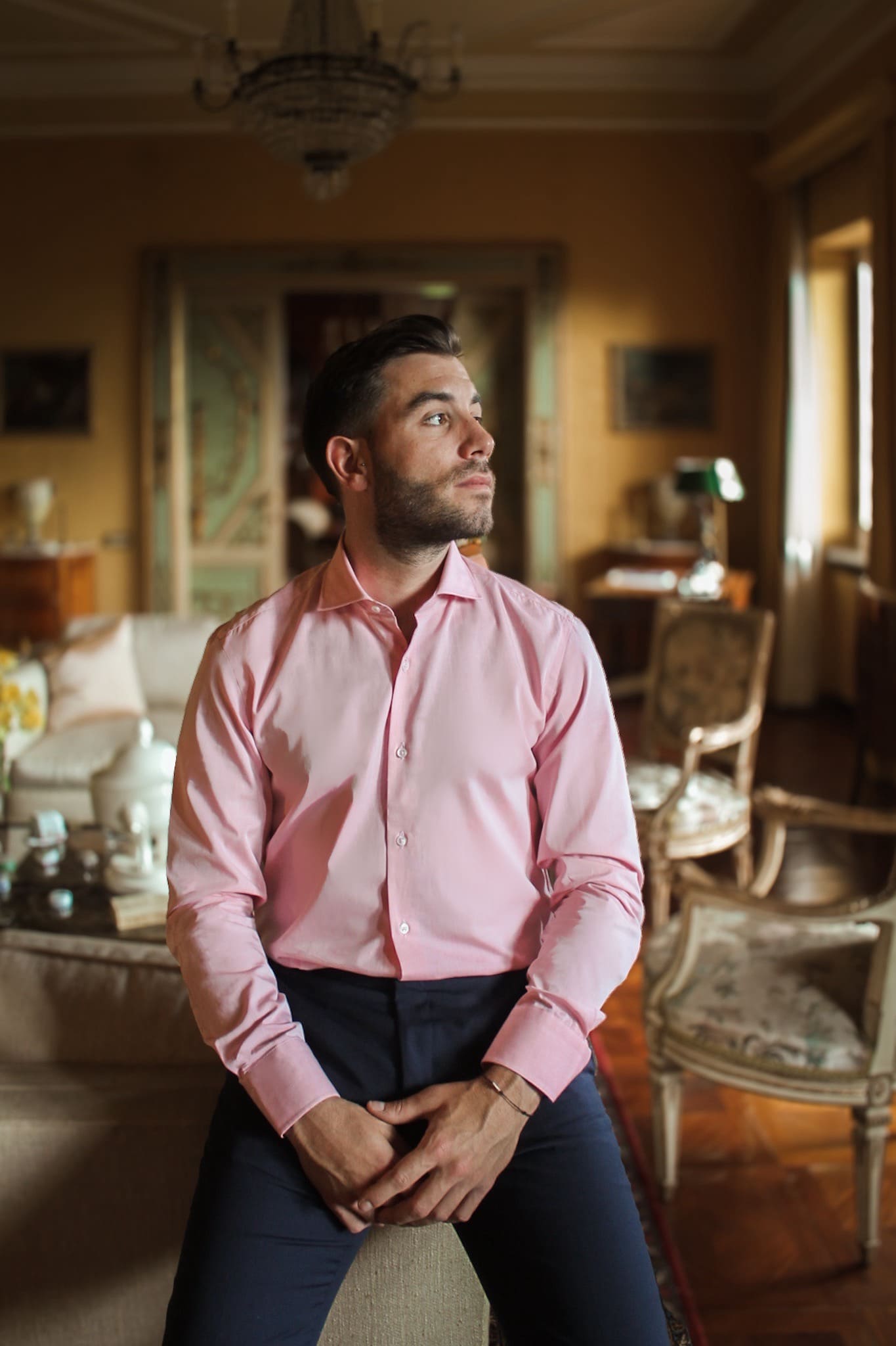 camicia classica di cotone rosa da uomo