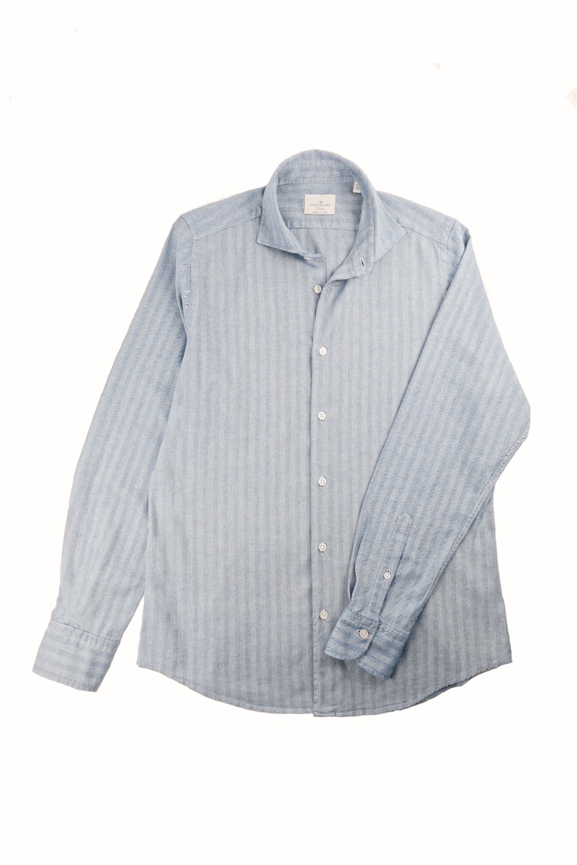 camicia da uomo rigata azzurra made in italy in cotone collo francese