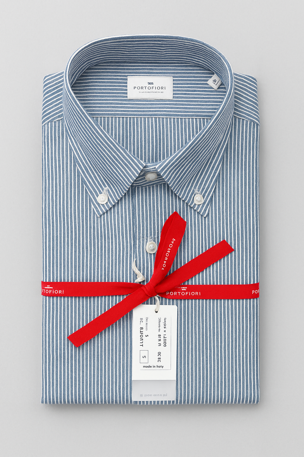 camicia in denim fantasia rigata da uomo collo botton down made in italy