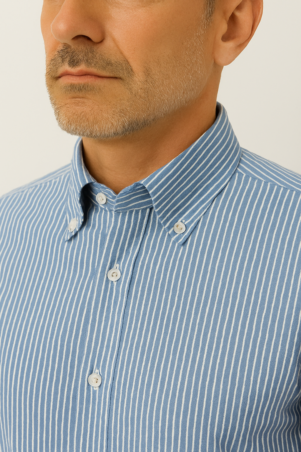 camicia in denim fantasia rigata da uomo collo botton down made in italy