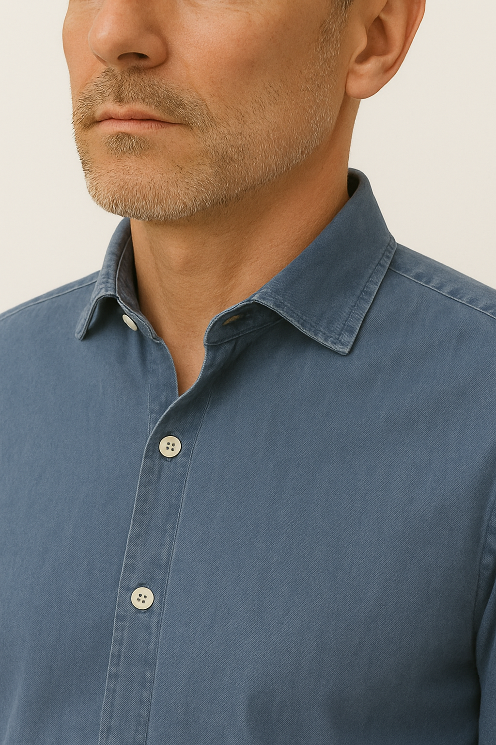 Camicia Collo francese Tinta Unita Indaco Blue jeans stretch