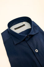 camicia da donna in cotone popeline blu made in italy, camiceria italiana