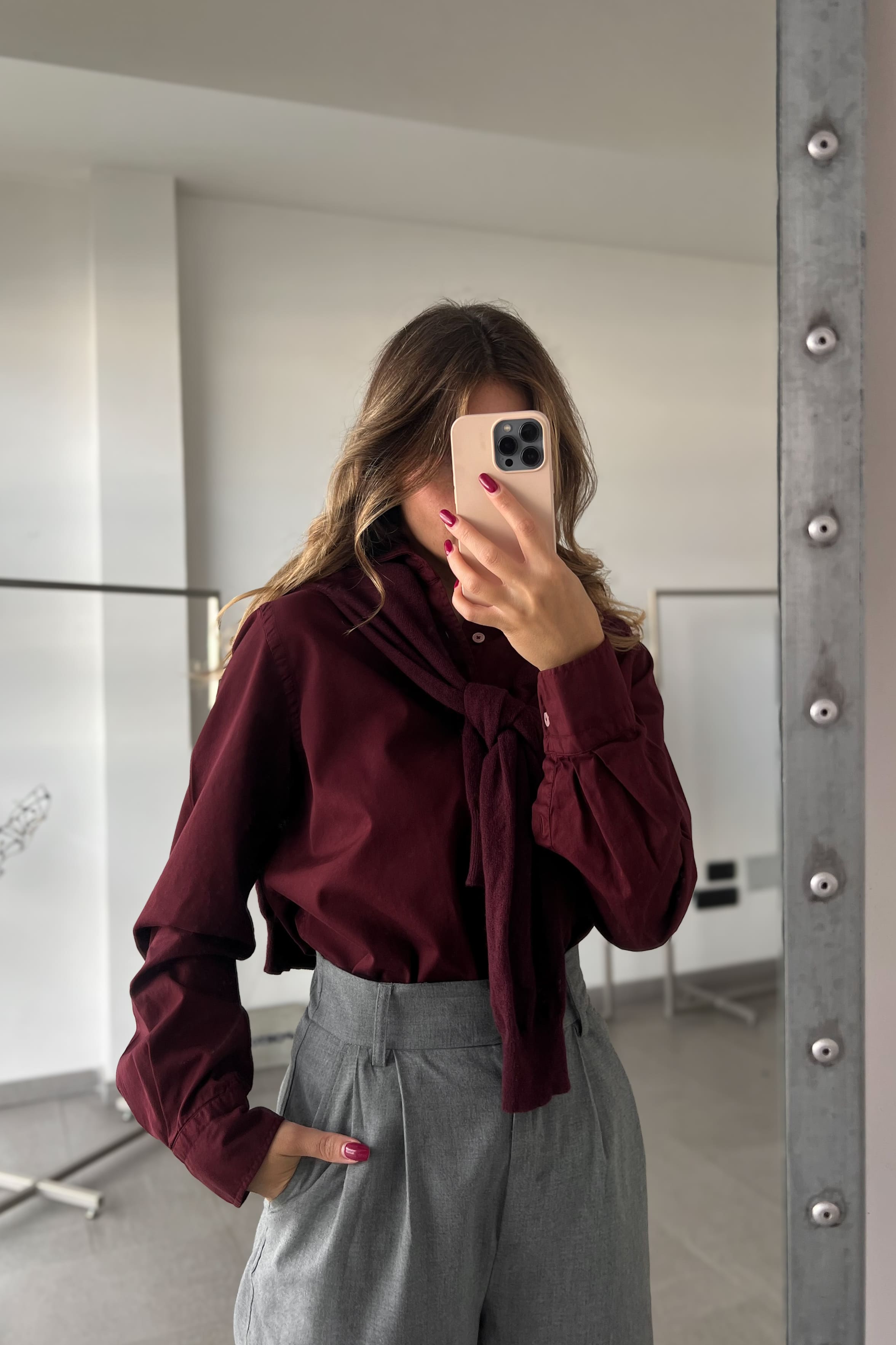 Camicia cotone gabardine bordeaux old wash donna – 100% cotone