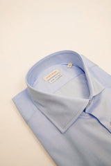 camicia da donna di cotone tinta unita popeline azzurra made in italy
