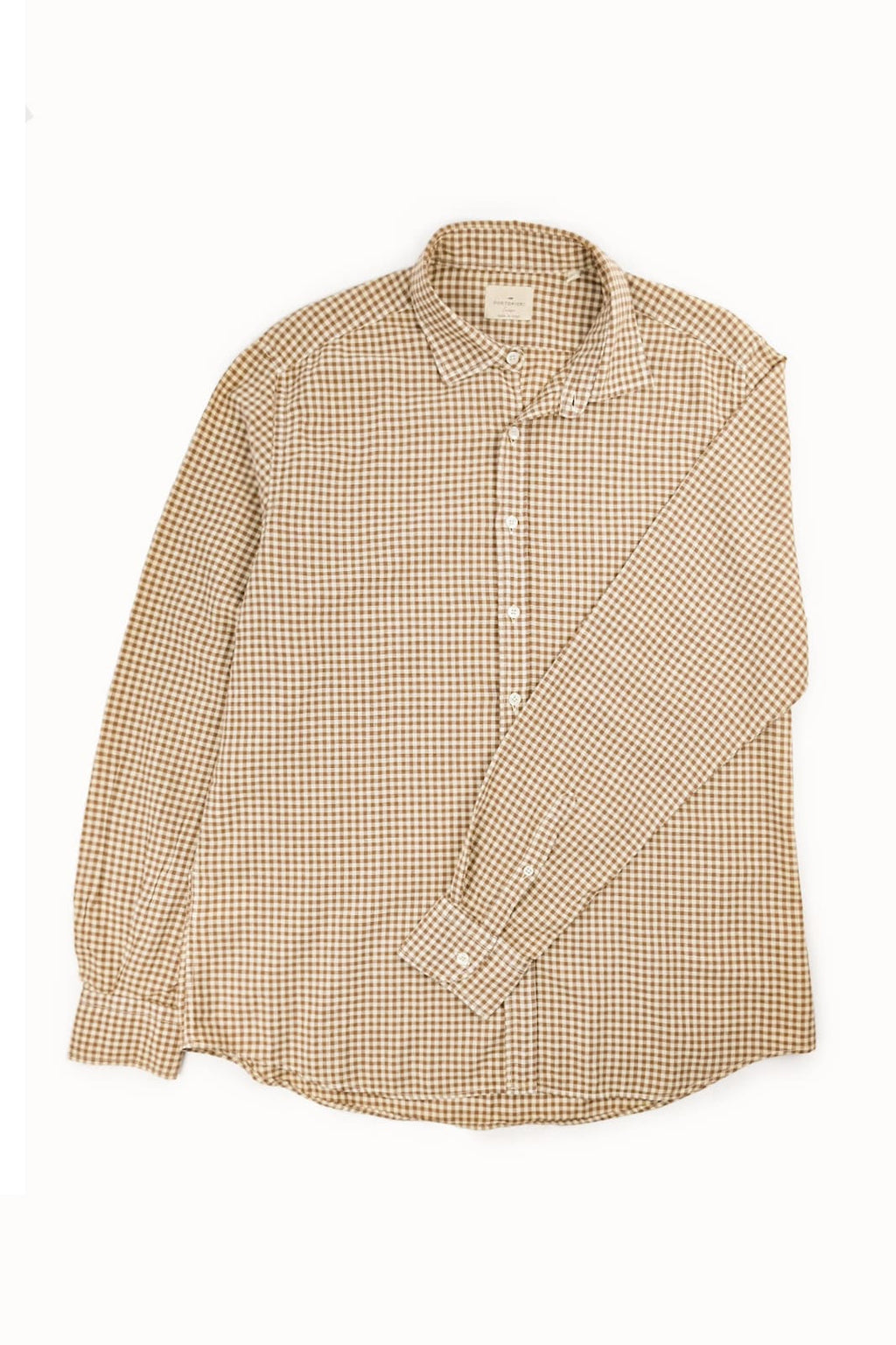 camicia in lino a quadrettino beige e marrone da uomo estiva made in italy, per un look più casual ma con stile