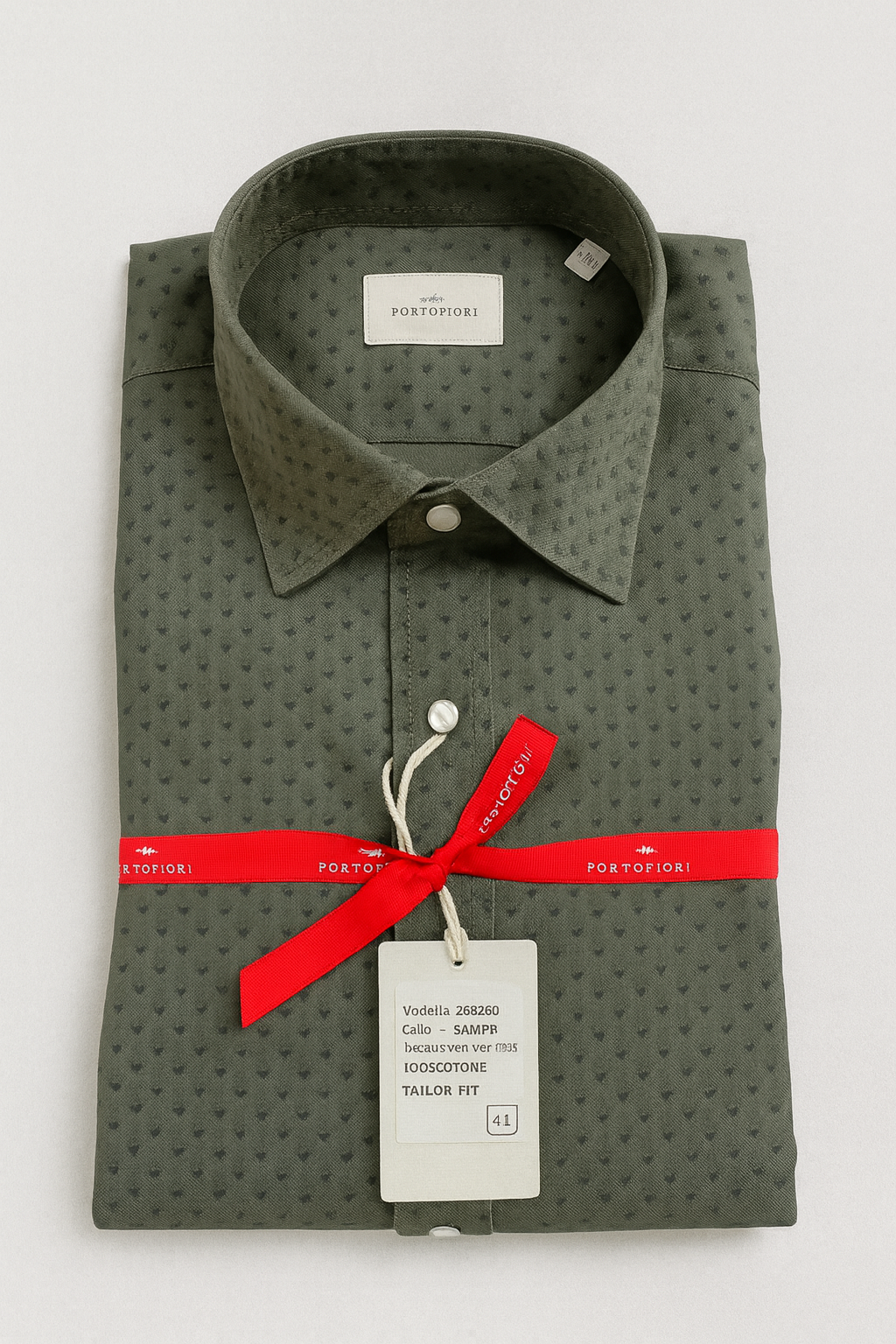 camicia collo francese da uomo in gabardina fantasia verde