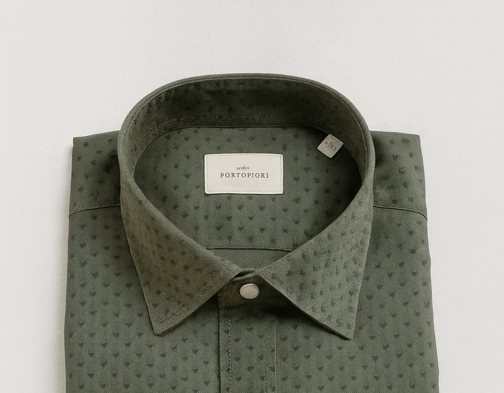 camicia da uomo collo francese made in italy in gabardina fantasia verde
