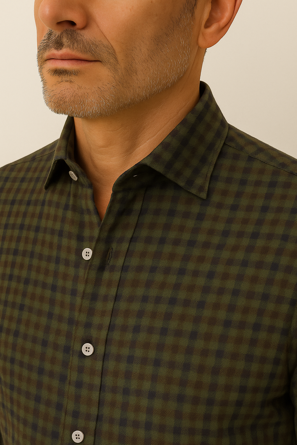 Camicia collo francese flanella fantasia verde