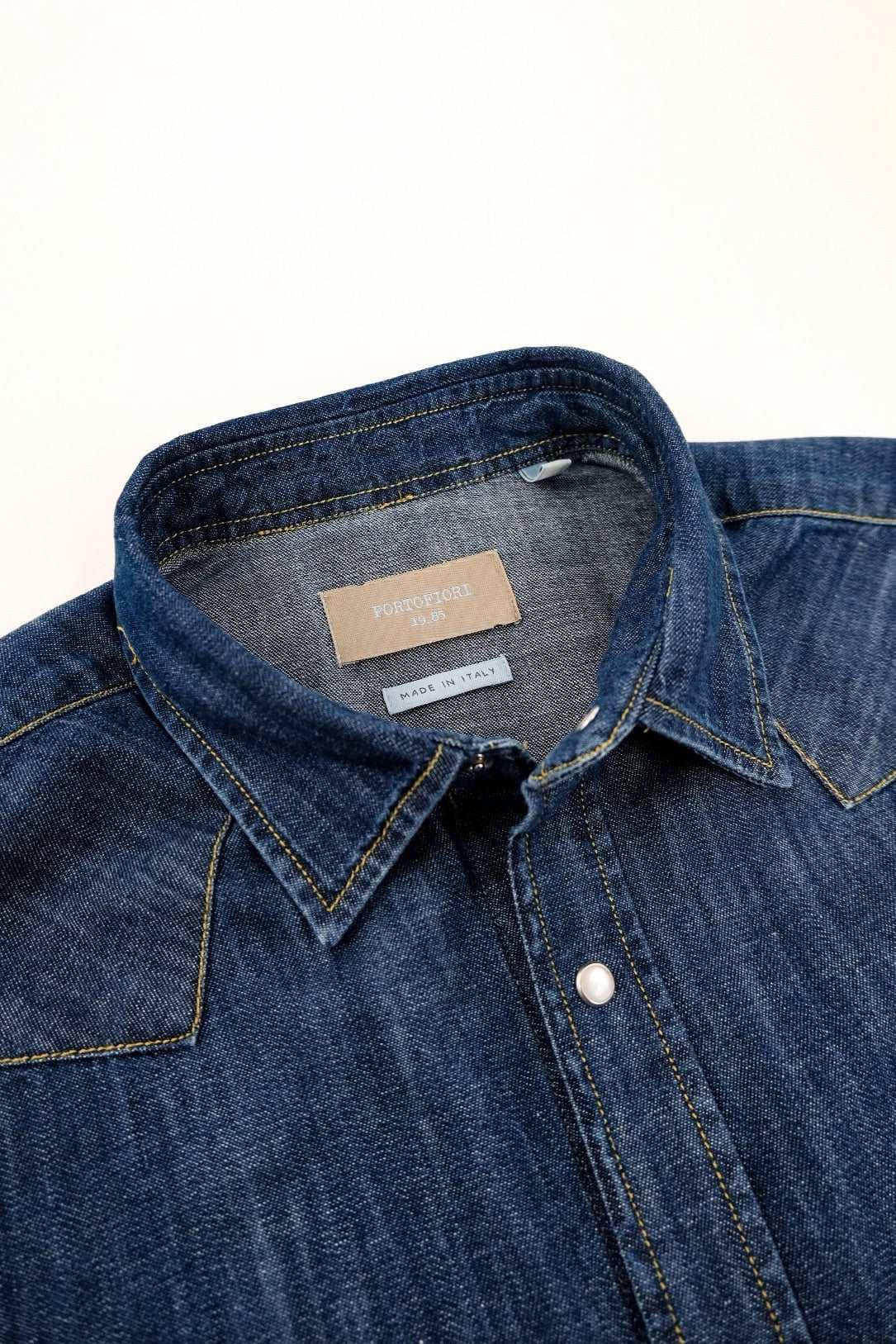 Camicia western uomo in denim grigio 100% cotone made in Italy Portofiori, stile texano moderno