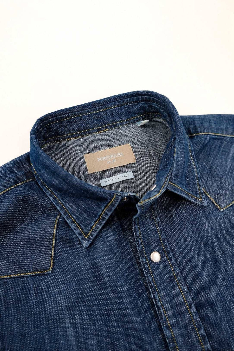 Camicia western uomo in denim grigio 100% cotone made in Italy Portofiori, stile texano moderno