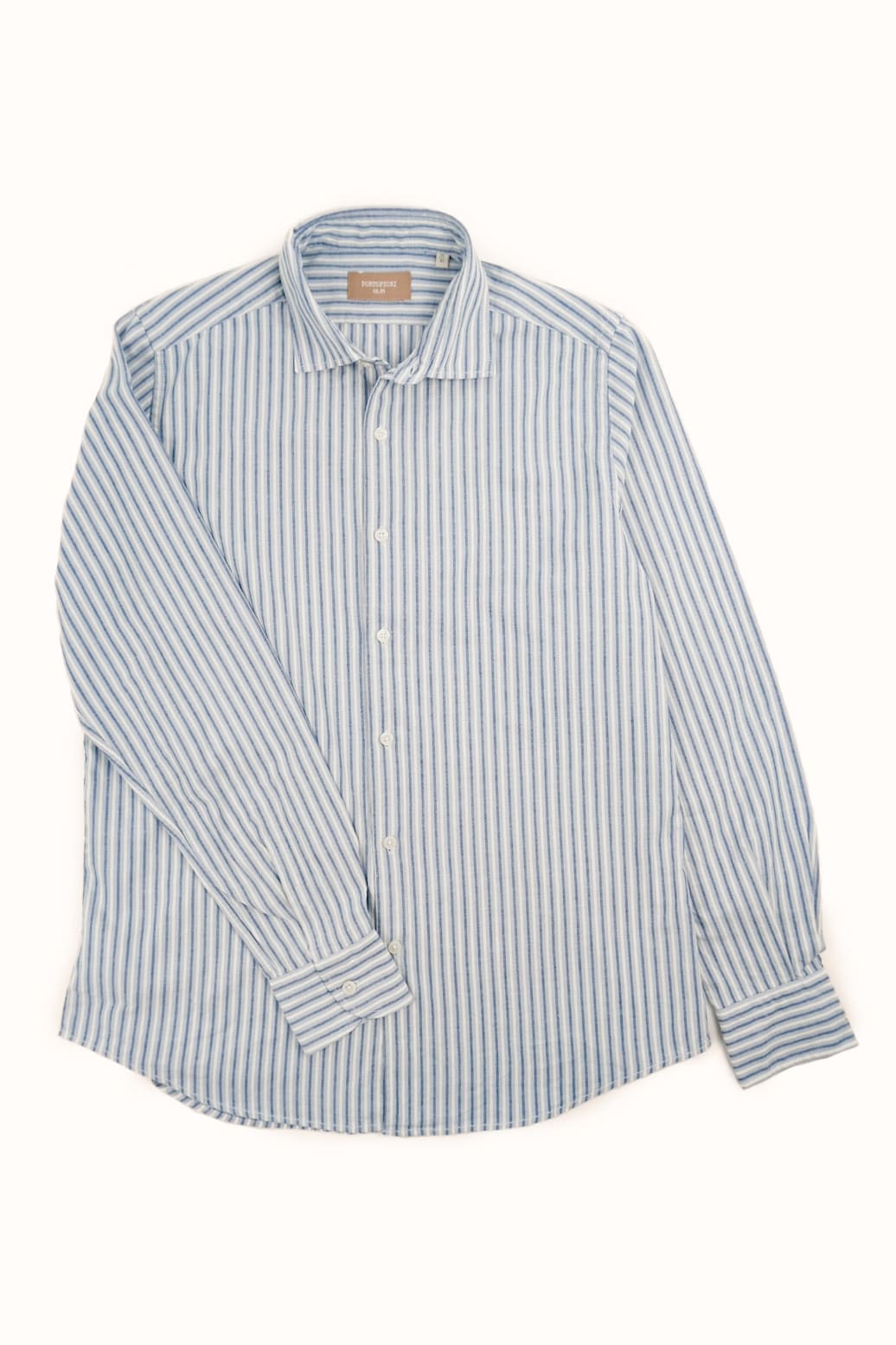 camicia italiana in oxford rigata azzurra da uomo made in italy