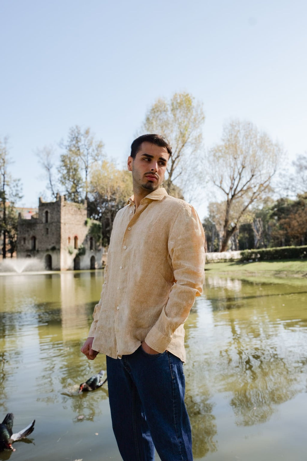 Camicia lino gialla ocra uomo– 100% lino