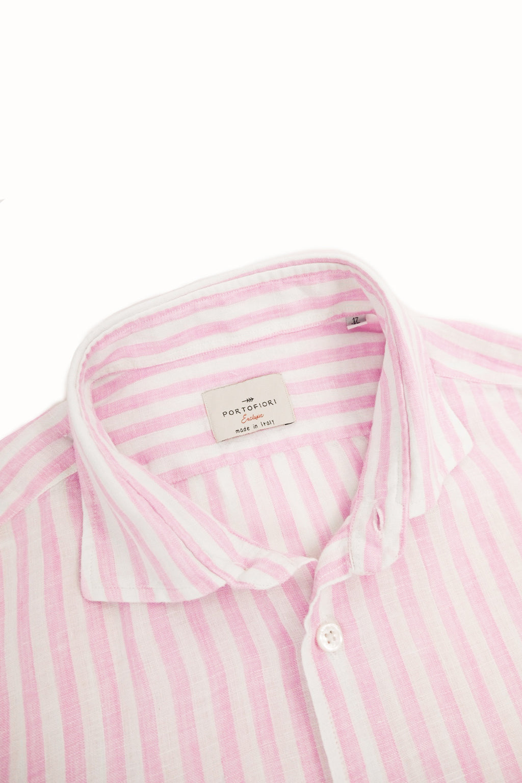 camicia di lino italiana artiginianale rigata rosa made in italy da uomo

