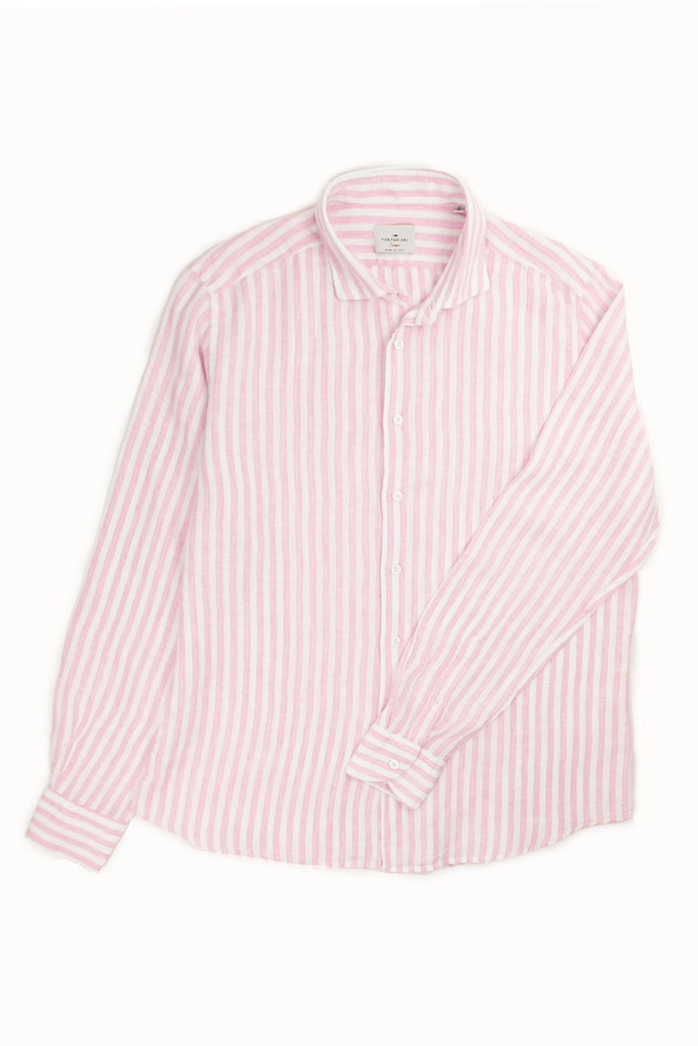 camicia in lino rigata rosa italiana artigianale made in italy 