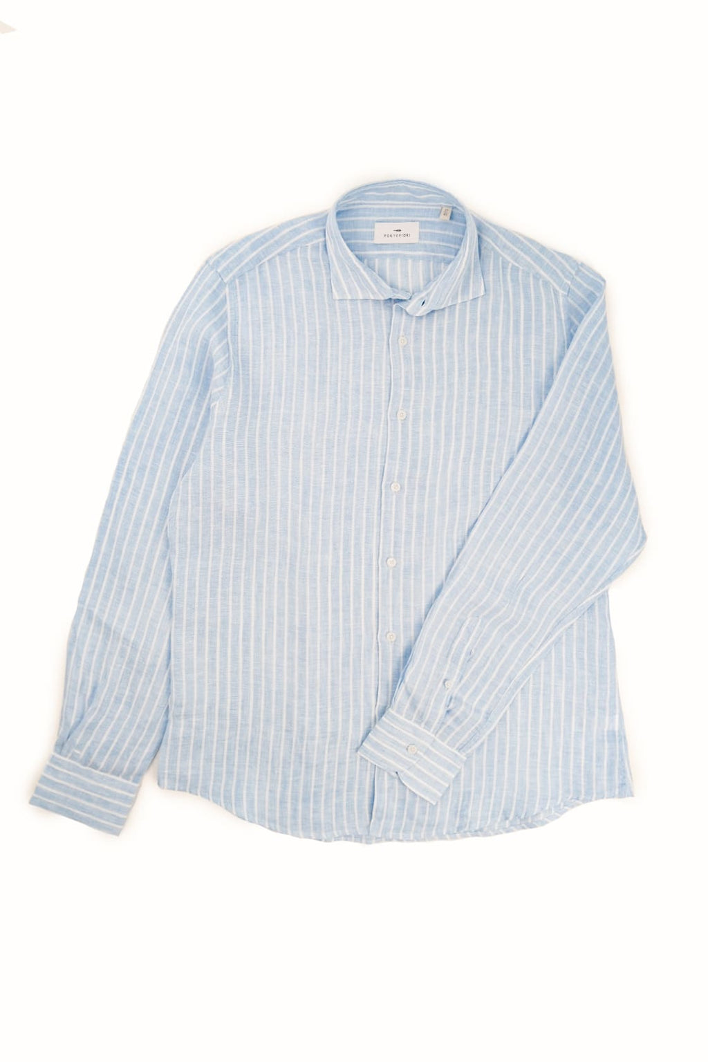 camicia lino rigata azzurra da uomo made in italy