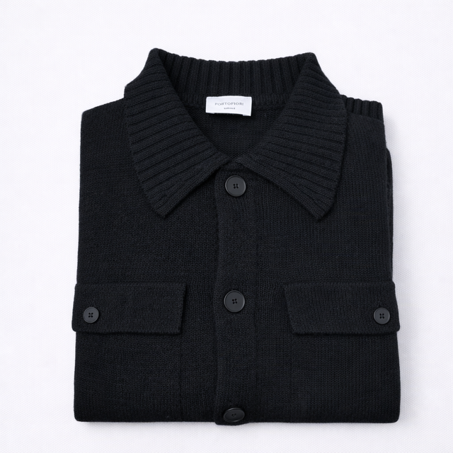 camicia-maglione-nera-lana-uomo-made-in-italy-piegata