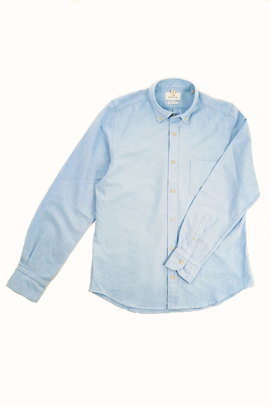 Camicia in oxford di cotone collo bottoncino azzurra