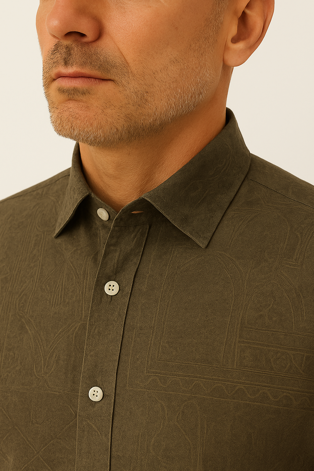 camicia da uomo in popeline fantasia marrone made in italy