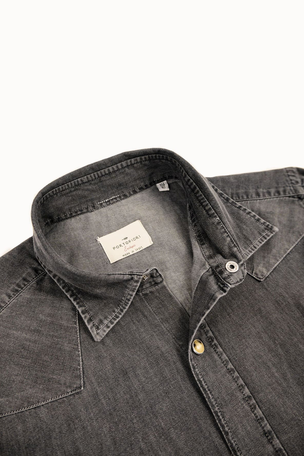Camicia western uomo in denim grigio 100% cotone made in Italy Portofiori, stile texano moderno