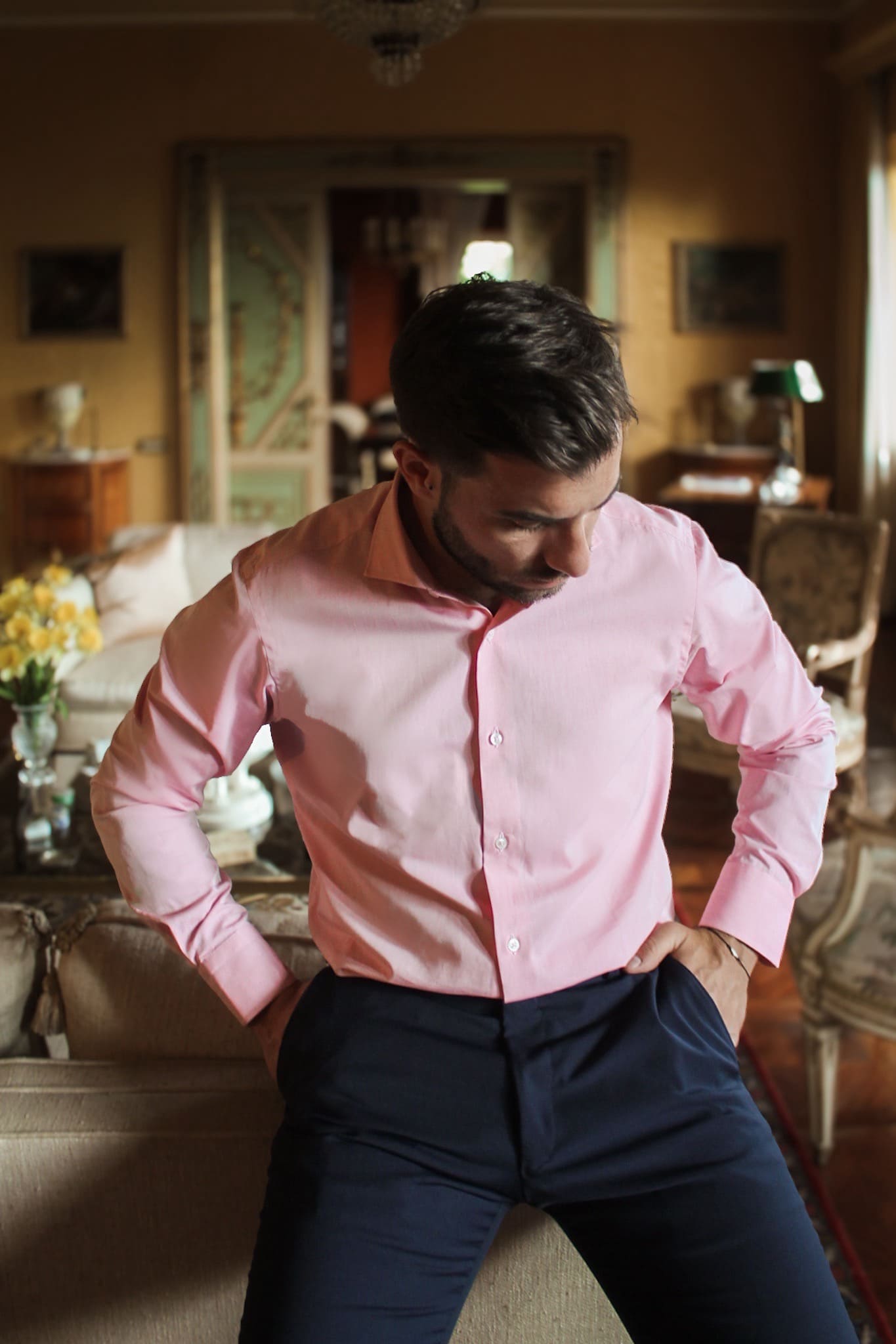 camicia classica rosa da uomo made in italy