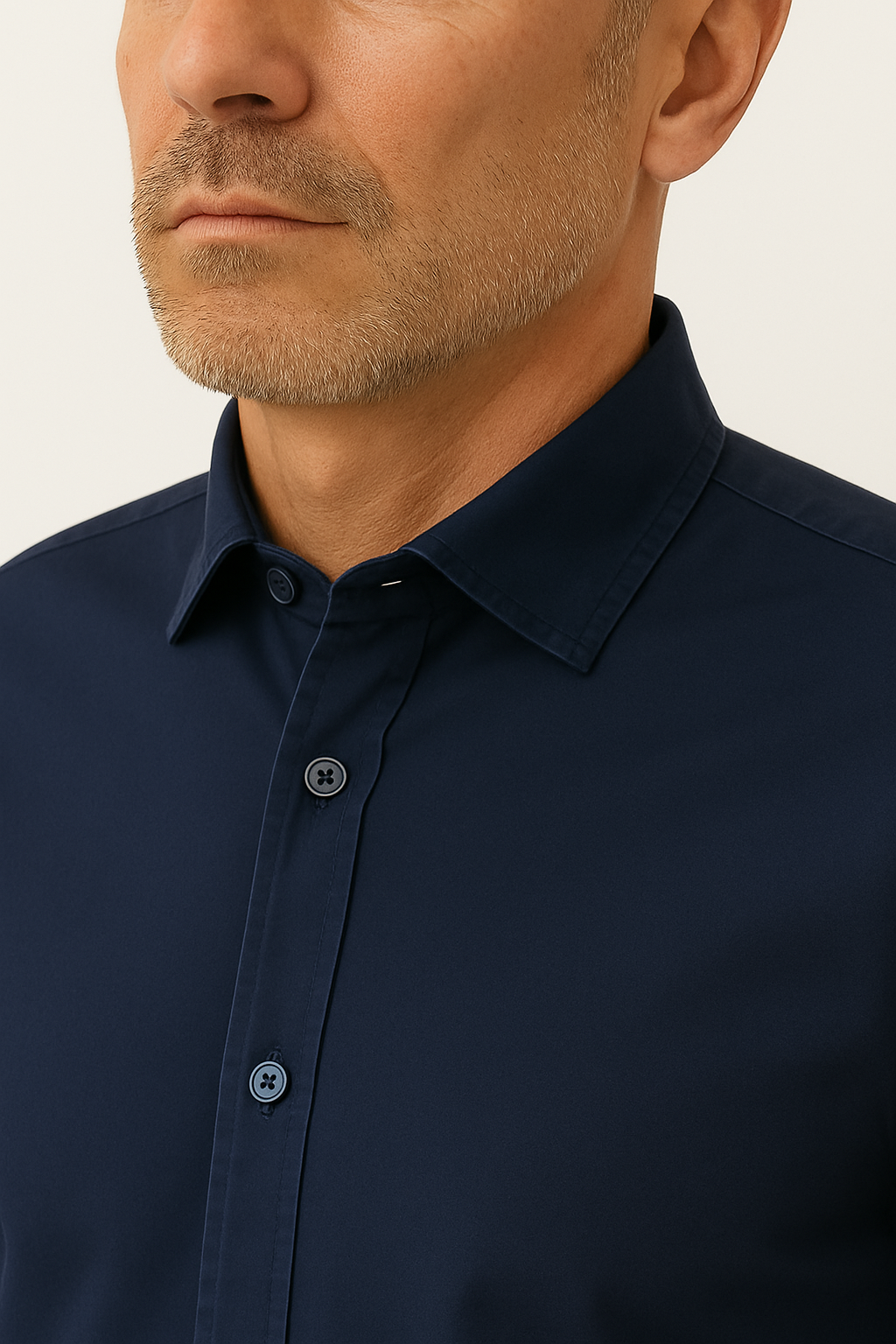camicia tinta unita gabardina blu da uomo made in italy