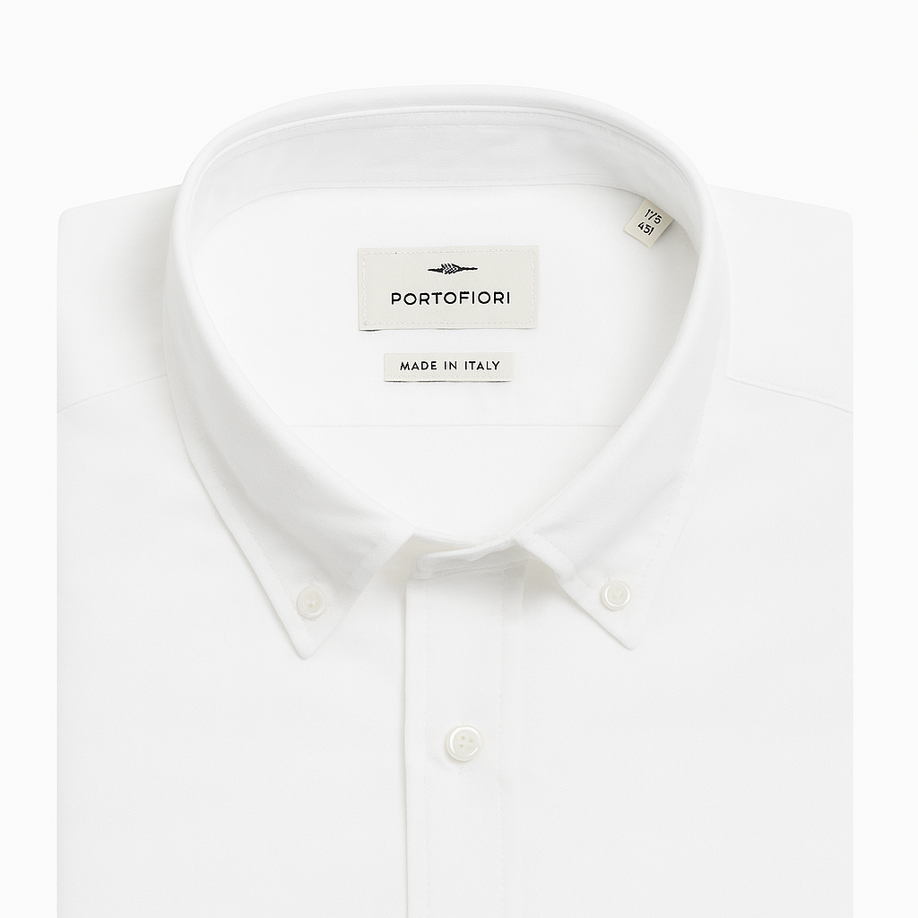 camicia tinta unita in oxford bianca da uomo made in italy