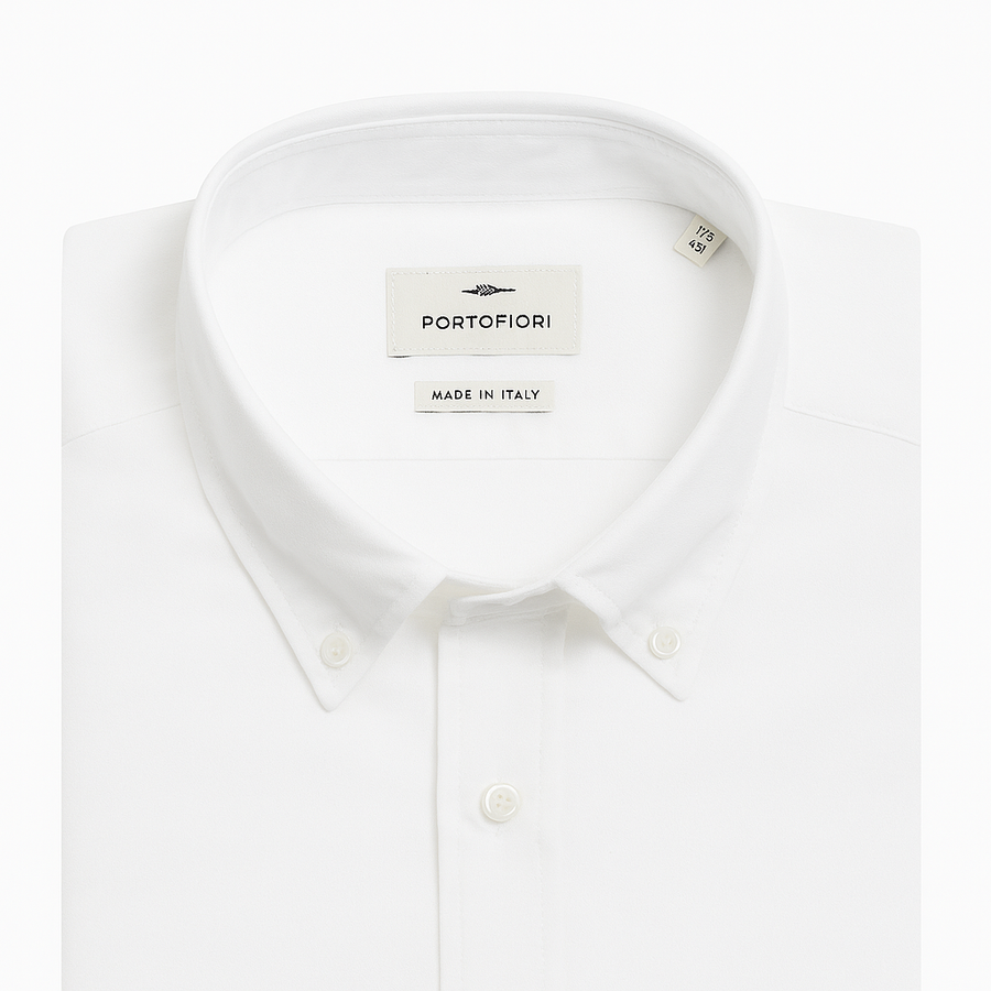 camicia tinta unita in oxford bianca da uomo made in italy