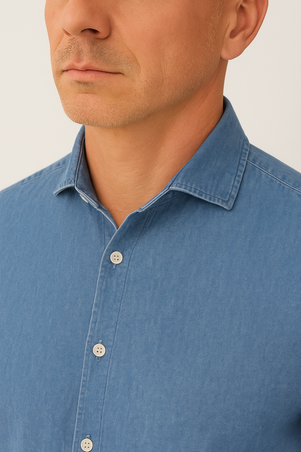 Camicia collo francese tinta unita indaco  blue jeans 