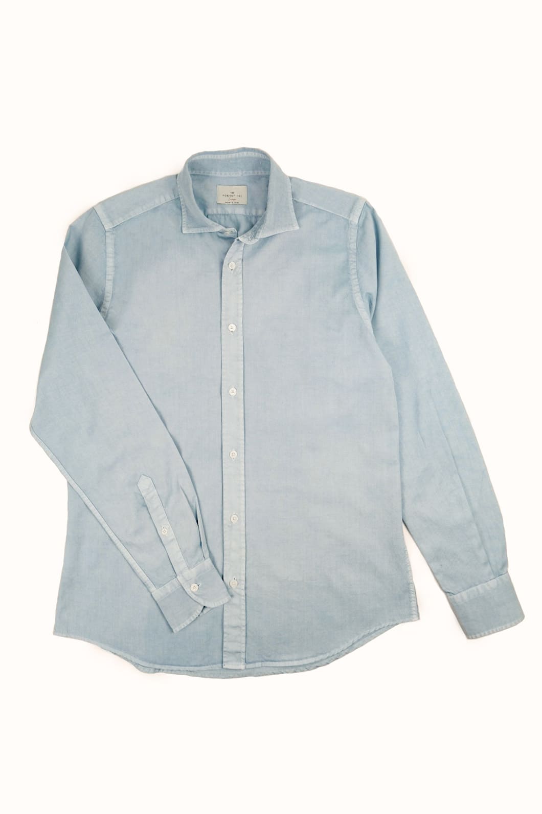 camicia da uomo in cotone azzurra made in italy lavata