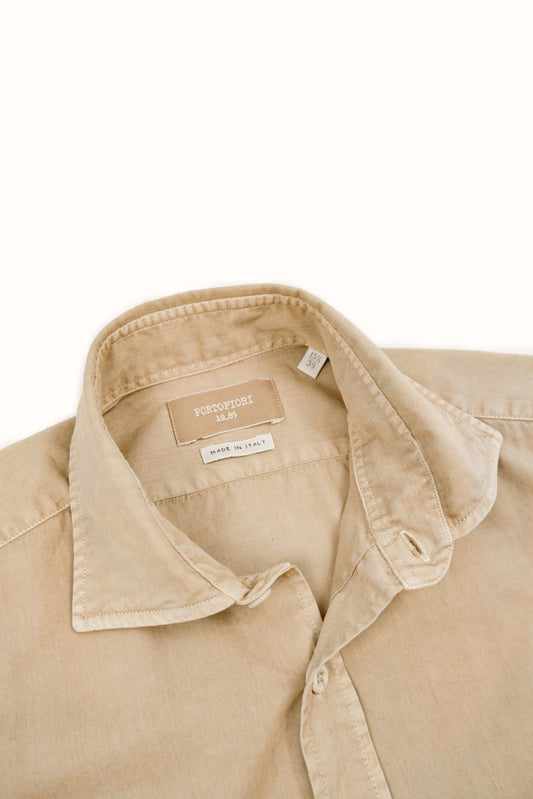 camicia da uomo in cotone doppio made in italy beige