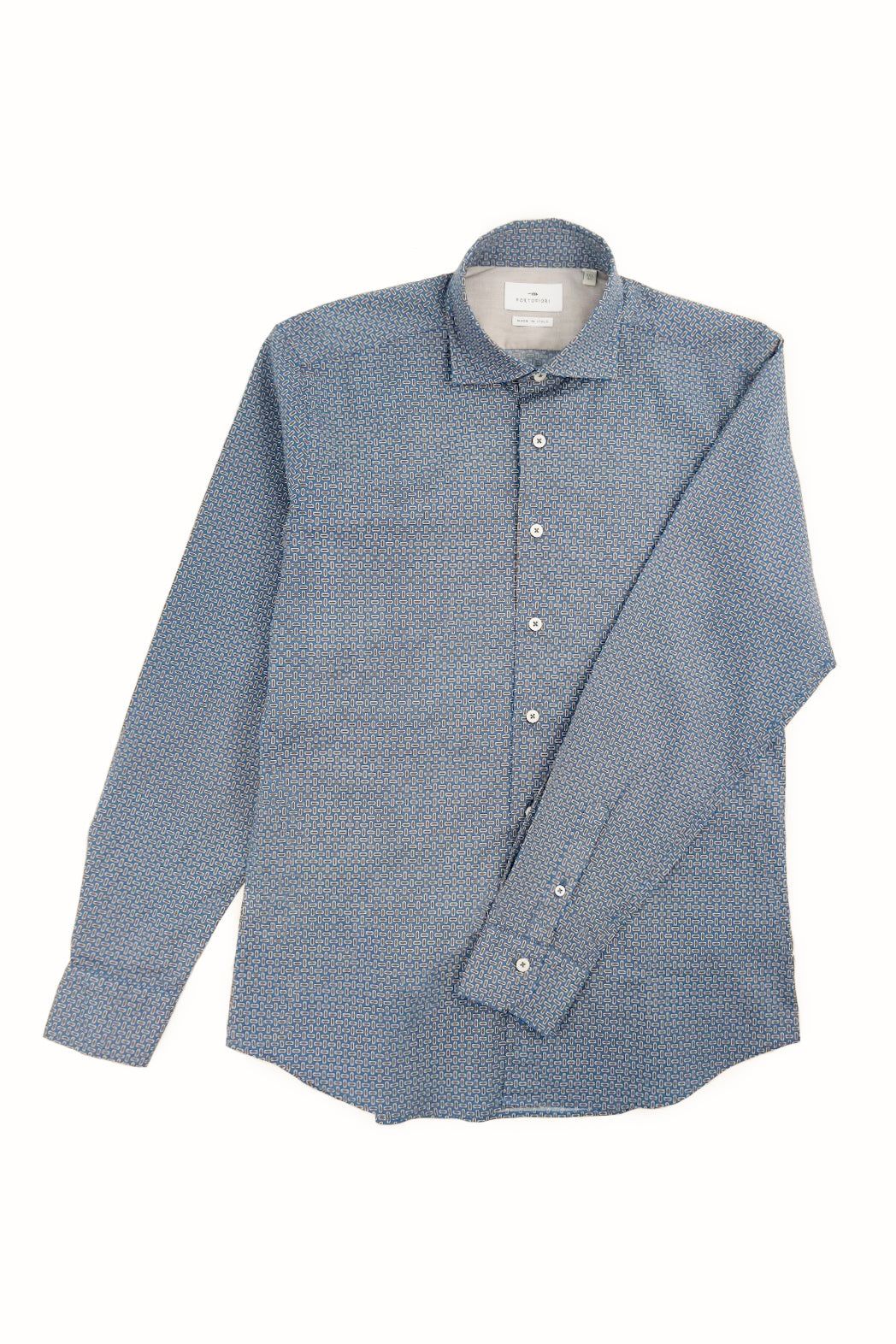 Camicia in cotone fantasia geometrica blu