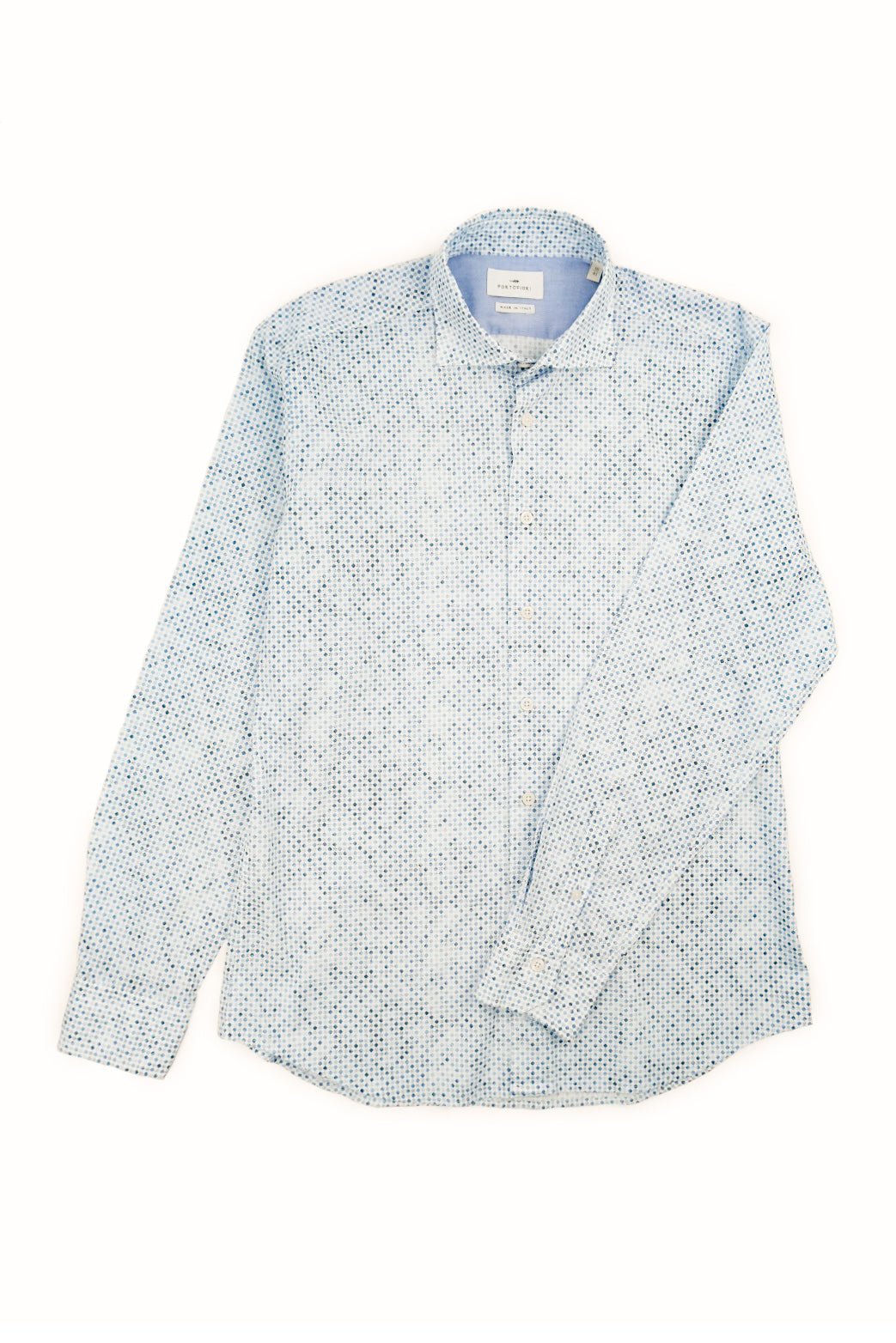 Camicia in cotone fantasia rombi azzurra