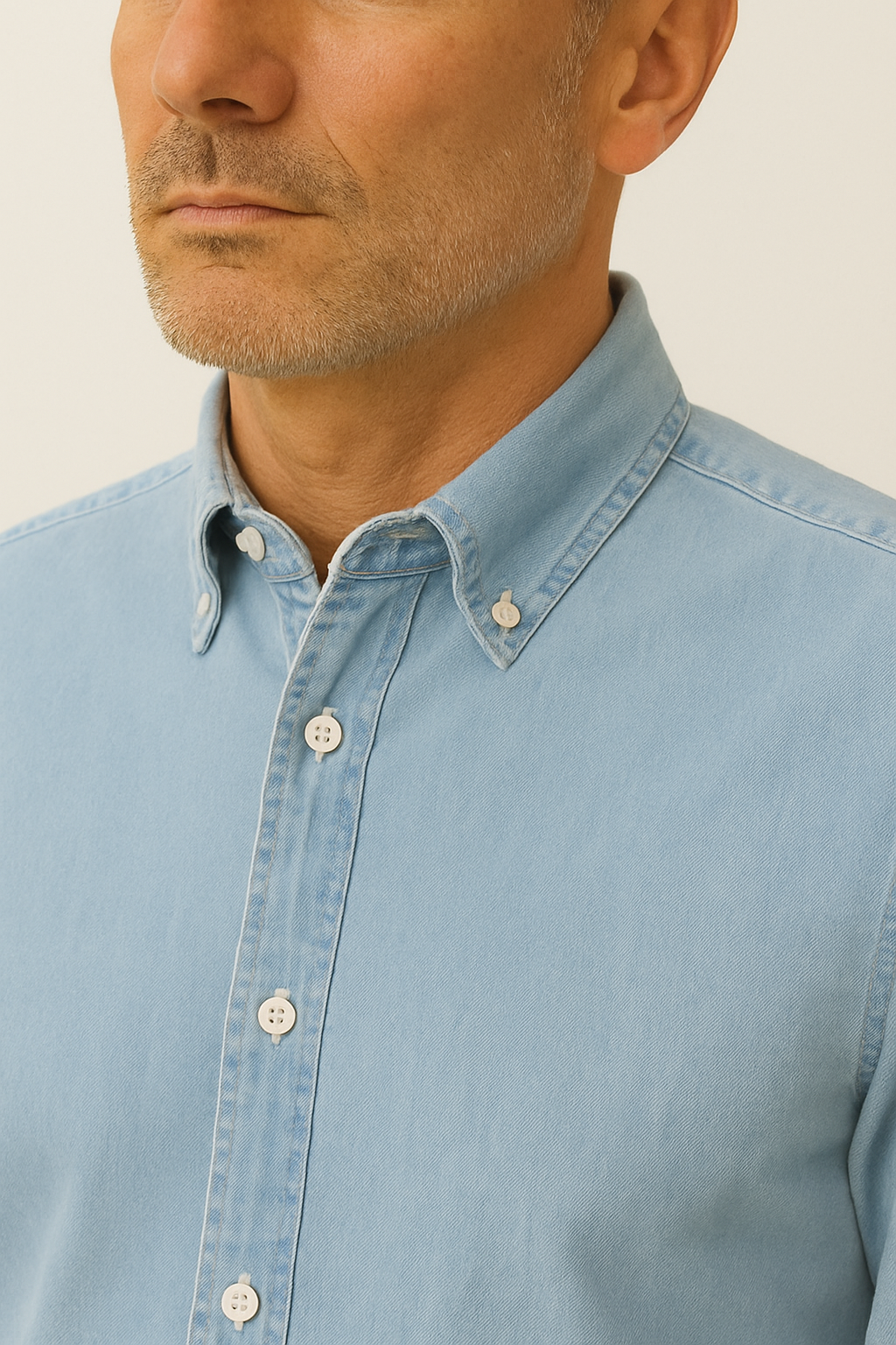 Camicia Collo Botton down Tinta Unita Indaco Blue jeans chiaro