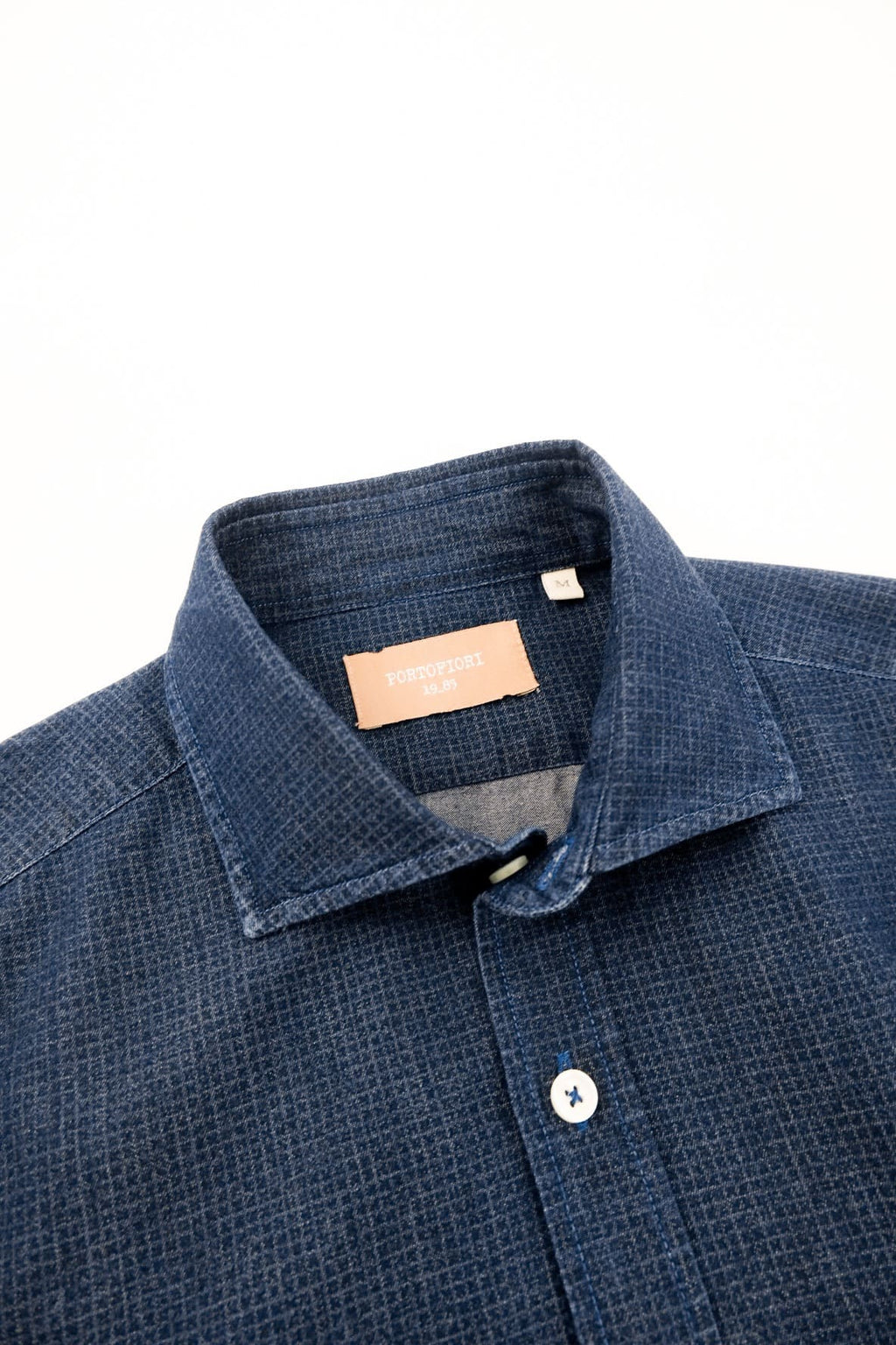 camicia italiana in denim di cotone quadretto da uomo made in italy portofiori
