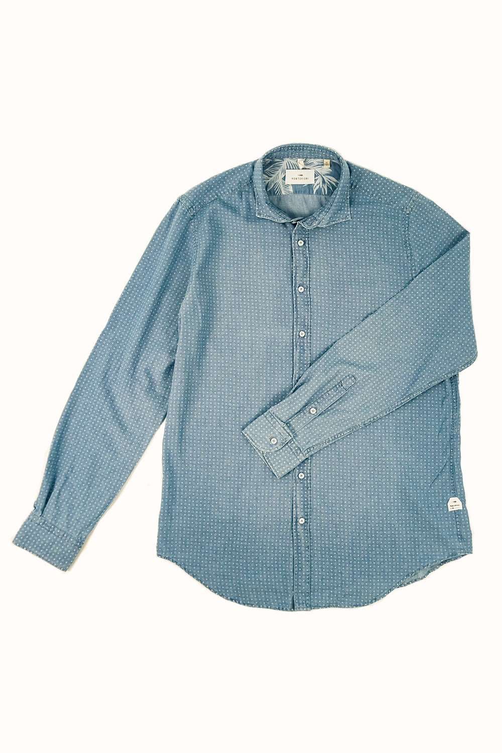 camicia in denim fantasia da uomo made in italy portofiori